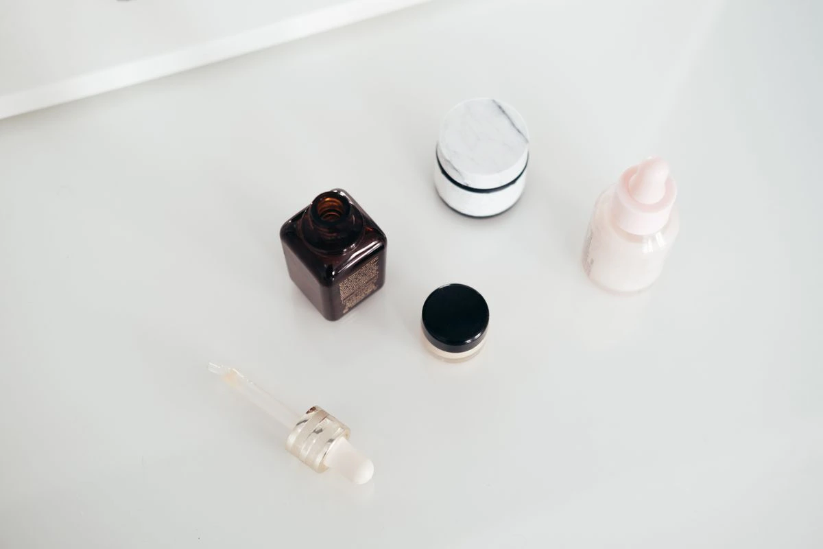 Korean skincare products arranged in a flatlay on a white surface